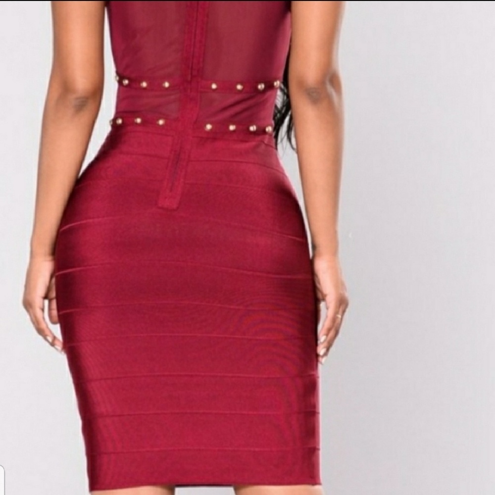 Sexy Bandage Dress Stone See Thru Top Wine